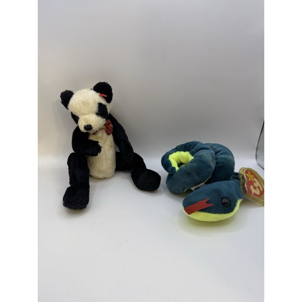 2 TY Beanie Babies Plush Lot – Panda Bear & Snake – Original Tags